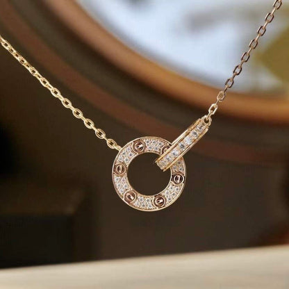 [Love More]LOVE 7.6MM NECKLACE ROSE GOLD AND SILVER  FULL DIAMOND