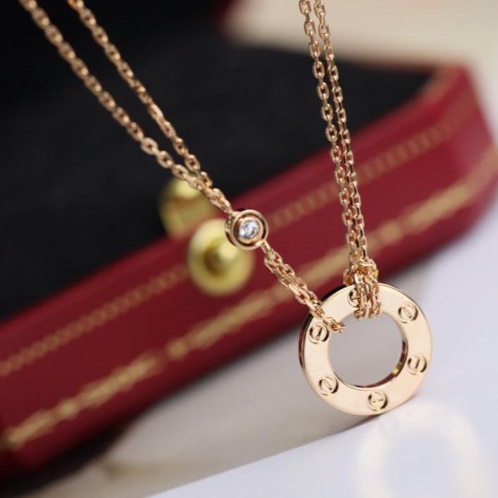 [Love More]LOVE NECKLACE ADJUSTABLE ROSE GOLD 2 DIAMOND