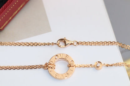 [Love More]LOVE NECKLACE ADJUSTABLE ROSE GOLD 2 DIAMOND