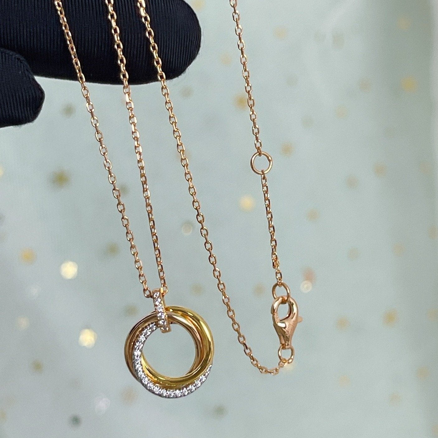 [Love More]TRINITY NECKLACE SILVER GOLD PINK GOLD DIAMONDS