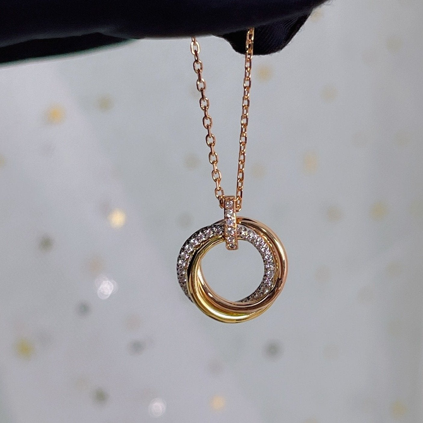 [Love More]TRINITY NECKLACE SILVER GOLD PINK GOLD DIAMONDS