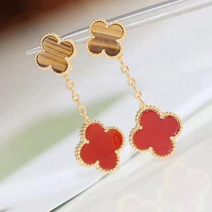 [Love More]CLOVER  2 MOTIF  TIGER EYE CARNELIAN EARRINGS