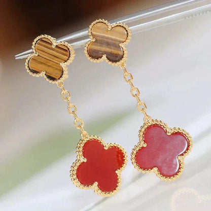 [Love More]CLOVER  2 MOTIF  TIGER EYE CARNELIAN EARRINGS