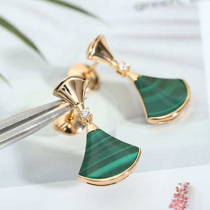 [Love More]DREAM MALACHITE PINK GOLD EARRINGS