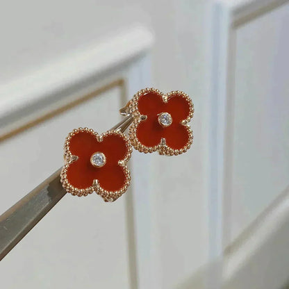 [Love More]CLOVER MEDIUM 1 MOTIFS CARNELIAN  DIAMOND earrings