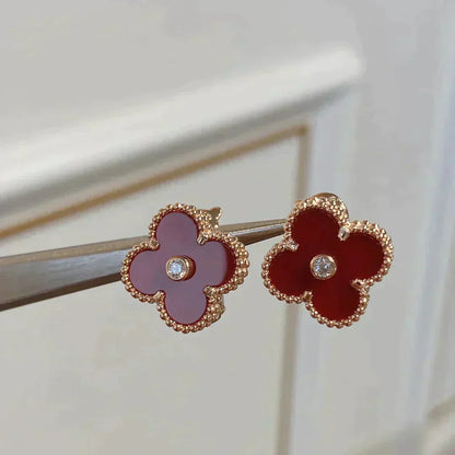 [Love More]CLOVER MEDIUM 1 MOTIFS CARNELIAN  DIAMOND earrings