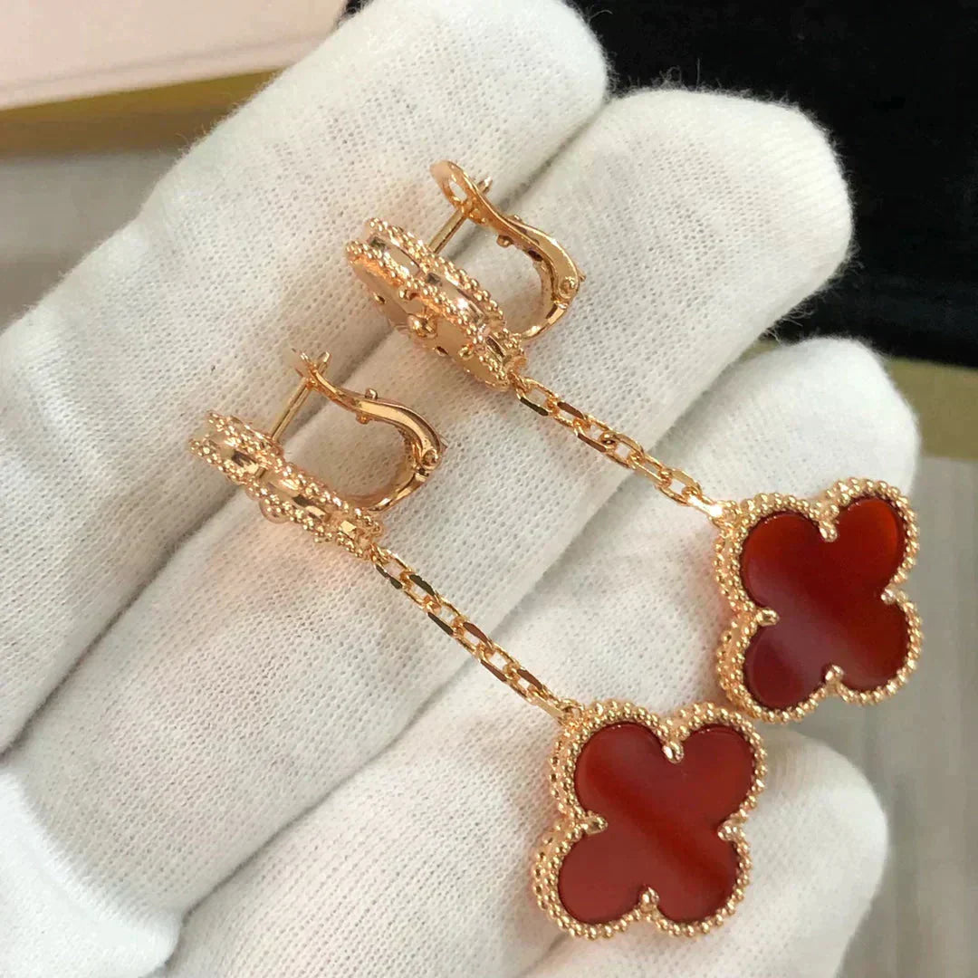 [Love More]CLOVER 2 MOTIF  LASER CARNELIAN EARRINGS