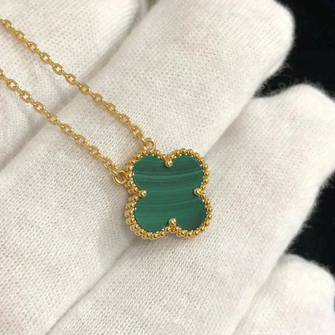 [Love More]CLOVER 15MM MALACHITE SINGLE FLOWER  NECKLACE