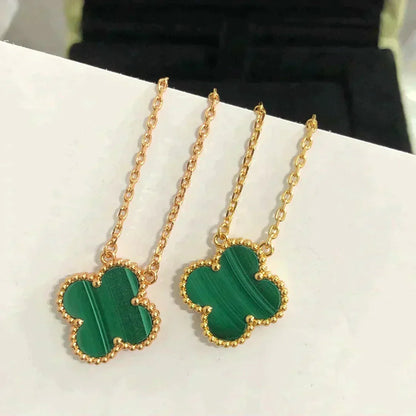 [Love More]CLOVER 15MM MALACHITE SINGLE FLOWER  NECKLACE