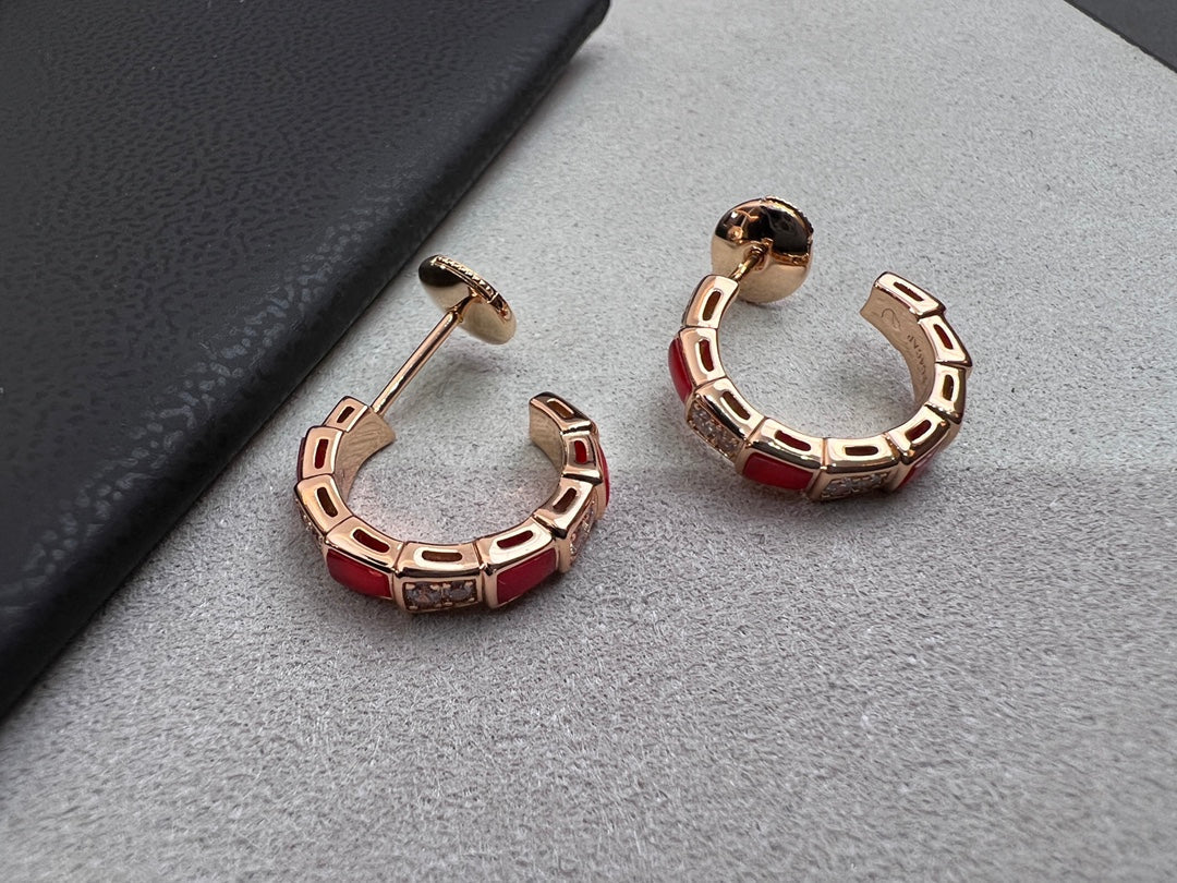 [Love More]SERPENTI CARNELIAN PINK GOLD EARRINGS