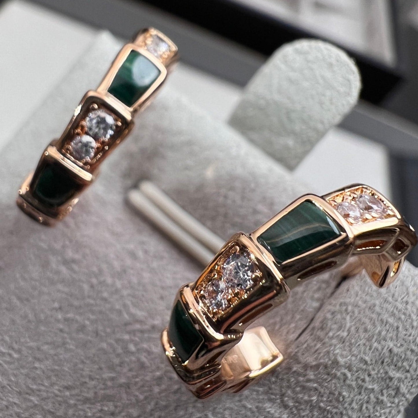 [Love More]SERPENTI MALACHITE PINK GOLD EARRINGS