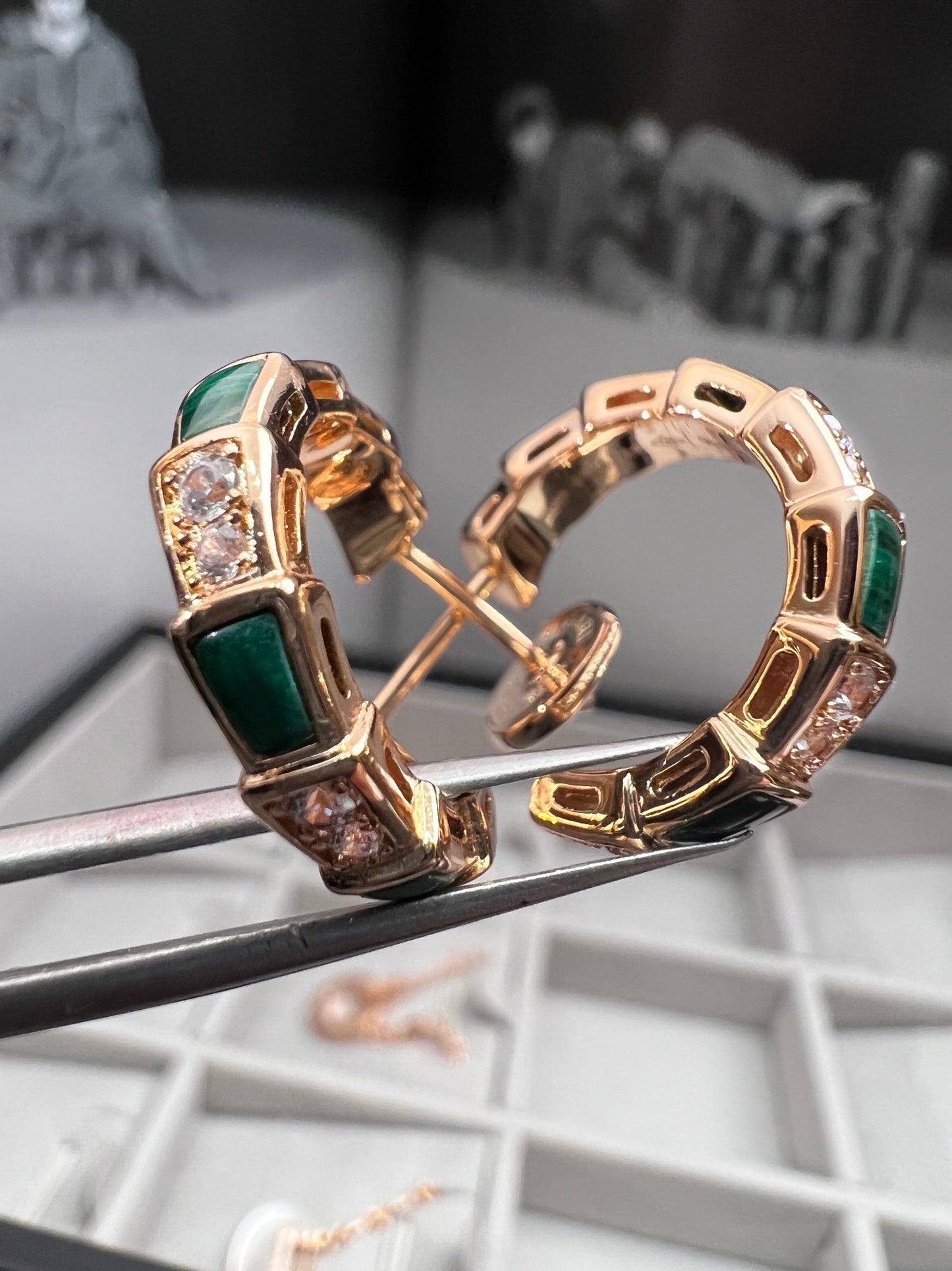 [Love More]SERPENTI MALACHITE PINK GOLD EARRINGS