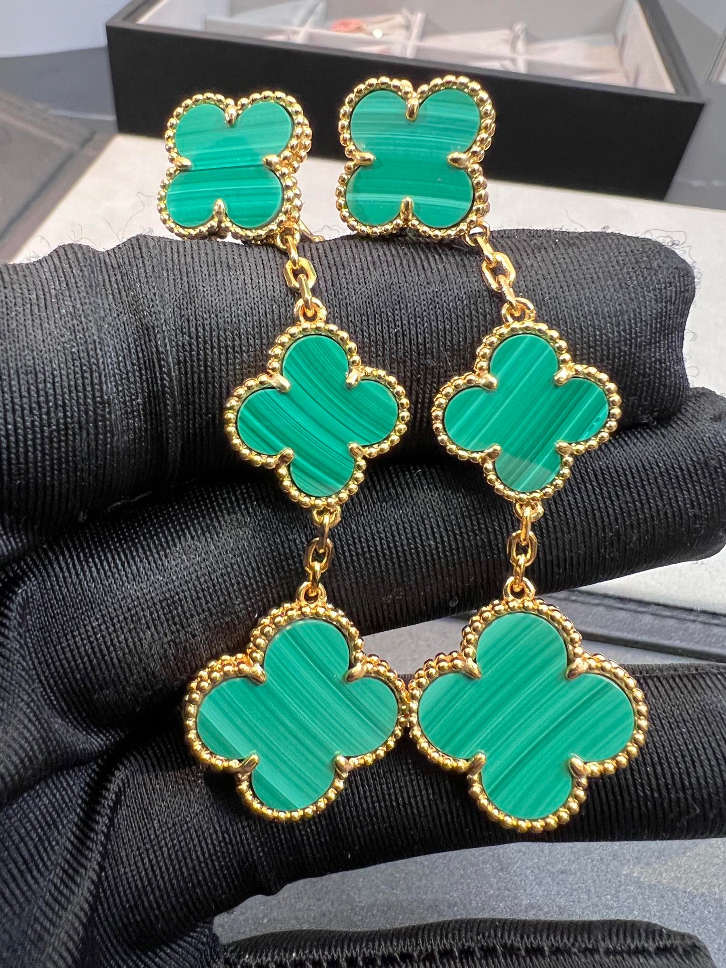 [Love More]CLOVER MALACHITE 3 MOTIFS GOLD