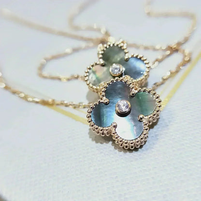 [Love More]CLOVER 15MM DIAMOND AND MOTHER-OF-GREY NECKLACE