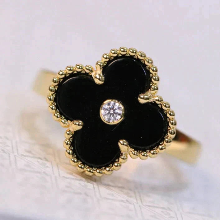 [Love More]CLOVER ONYX RING GOLD DIAMOND