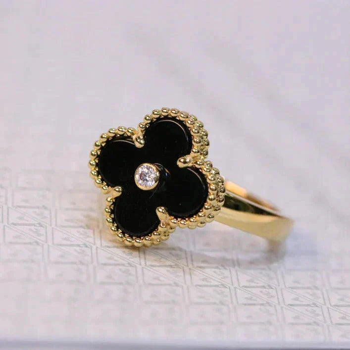 [Love More]CLOVER ONYX RING GOLD DIAMOND