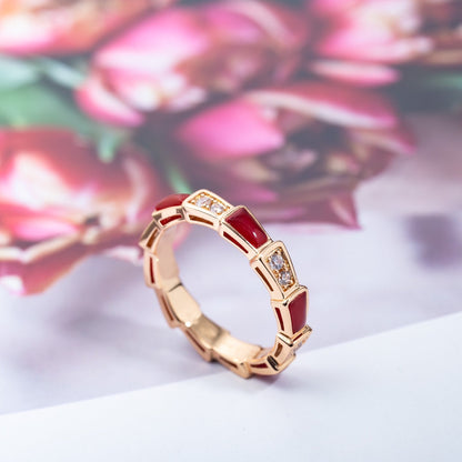 [Love More]SERPENTI RING PINK GOLD CARNELIAN DIAMOND 3MM