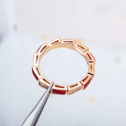 [Love More]SERPENTI RING PINK GOLD CARNELIAN DIAMOND 3MM