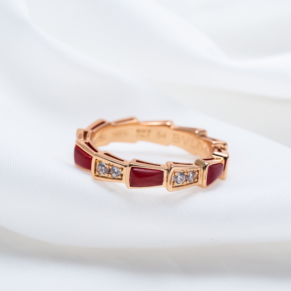 [Love More]SERPENTI RING PINK GOLD CARNELIAN DIAMOND 3MM