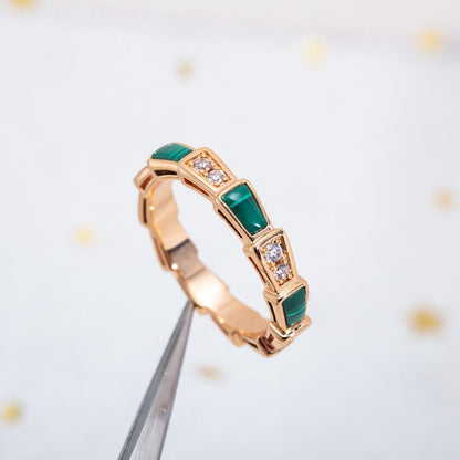 [Love More]SERPENTI RING PINK GOLD MALACHITE DIAMOND 3MM