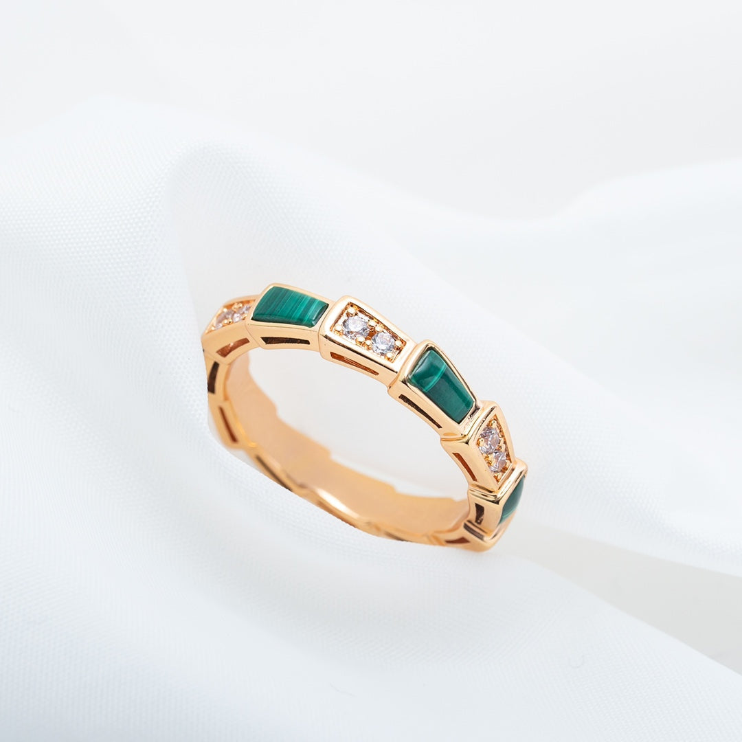 [Love More]SERPENTI RING PINK GOLD MALACHITE DIAMOND 3MM