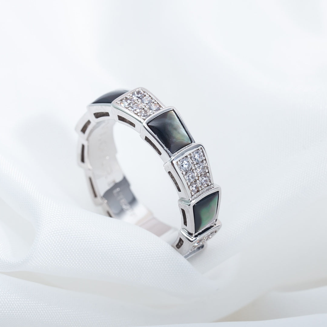 [Love More]SERPENTI RING SILVER DIAMOND BLACK MOP 4MM