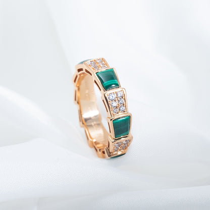 [Love More]SERPENTI RING PINK GOLD MALACHITE DIAMOND PAVED 4MM