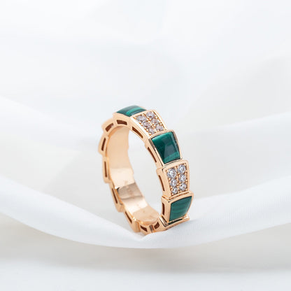 [Love More]SERPENTI RING PINK GOLD MALACHITE DIAMOND PAVED 4MM