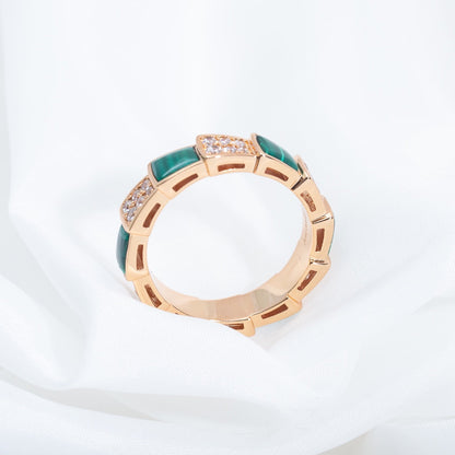 [Love More]SERPENTI RING PINK GOLD MALACHITE DIAMOND PAVED 4MM