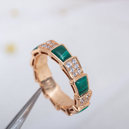 [Love More]SERPENTI RING PINK GOLD MALACHITE DIAMOND PAVED 4MM