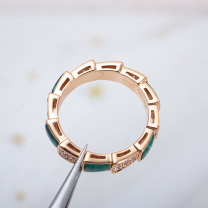 [Love More]SERPENTI RING PINK GOLD MALACHITE DIAMOND PAVED 4MM