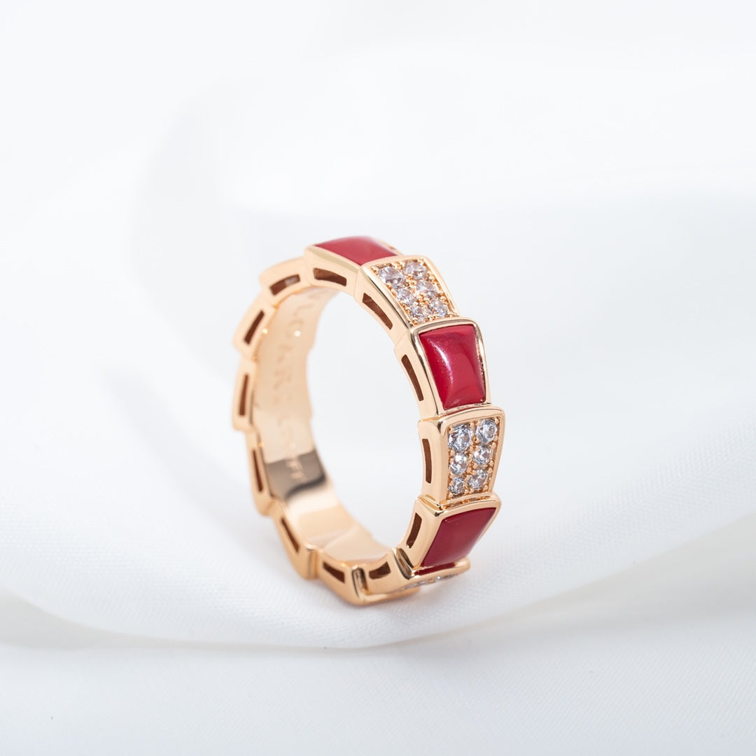 [Love More]SERPENTI RING PINK GOLD CARNELIAN DIAMOND PAVED 4MM