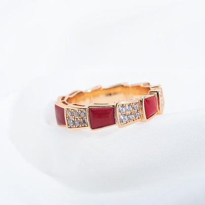 [Love More]SERPENTI RING PINK GOLD CARNELIAN DIAMOND PAVED 4MM