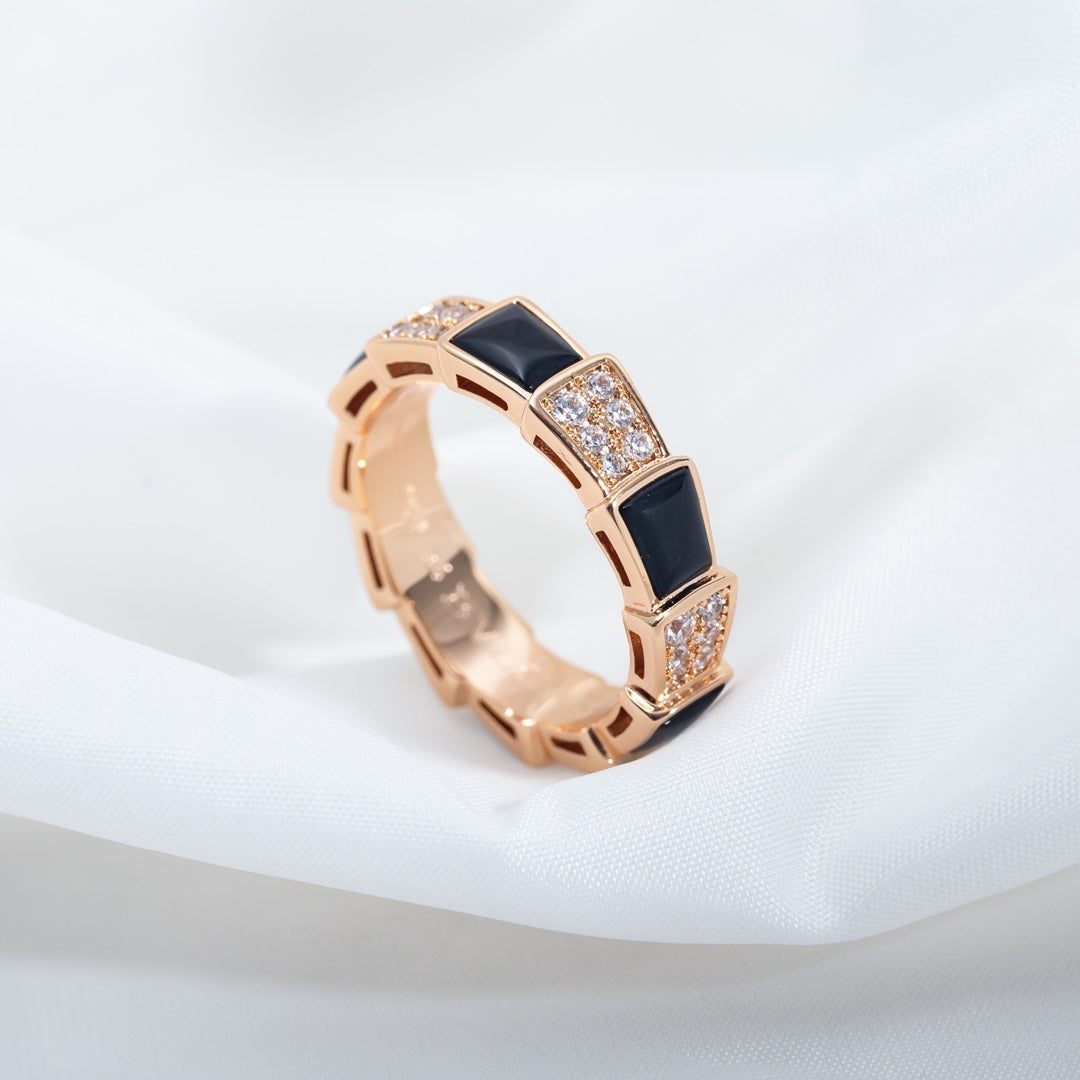 [Love More]SERPENTI RING PINK GOLD BLACK MOP DIAMOND PAVED 4MM