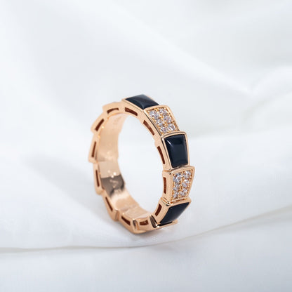 [Love More]SERPENTI RING PINK GOLD BLACK MOP DIAMOND PAVED 4MM