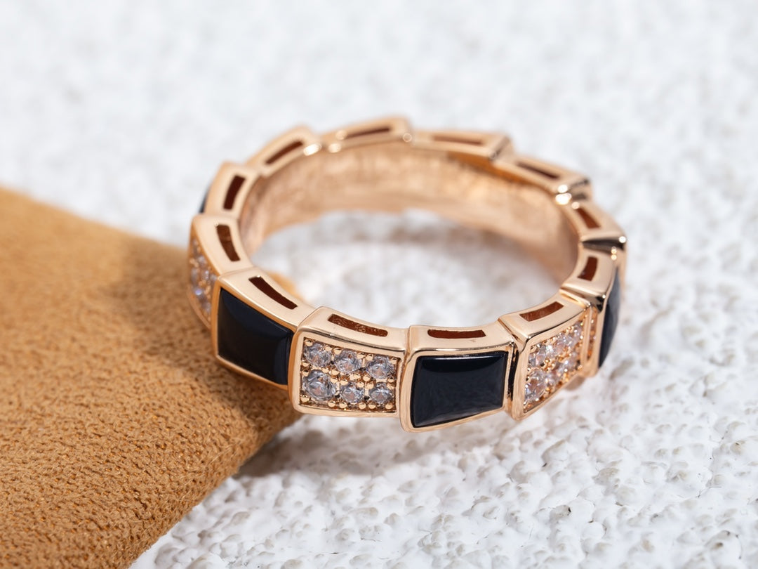 [Love More]SERPENTI RING PINK GOLD BLACK MOP DIAMOND PAVED 4MM