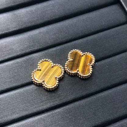 [Love More]CLOVER MEDIUM 1 MOTIFS TIGER EYE EARRINGS