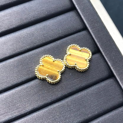 [Love More]CLOVER MEDIUM 1 MOTIFS TIGER EYE EARRINGS