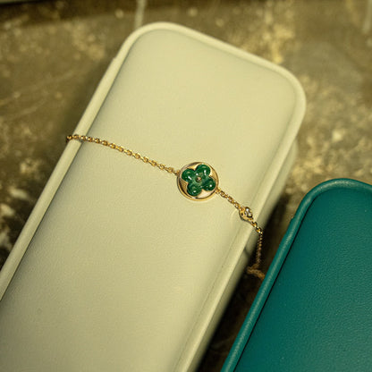 [Love More]SUN MALACHITE 1 DIAMOND PINK GOLD BRACELET