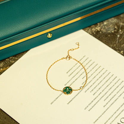 [Love More]SUN MALACHITE 1 DIAMOND PINK GOLD BRACELET