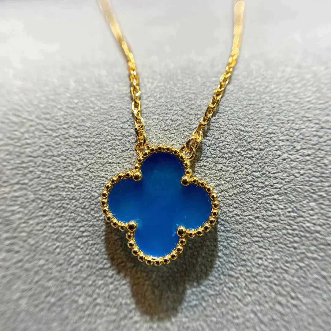 [Love More]CLOVER 15MM BLUE AGATE NECKLACE