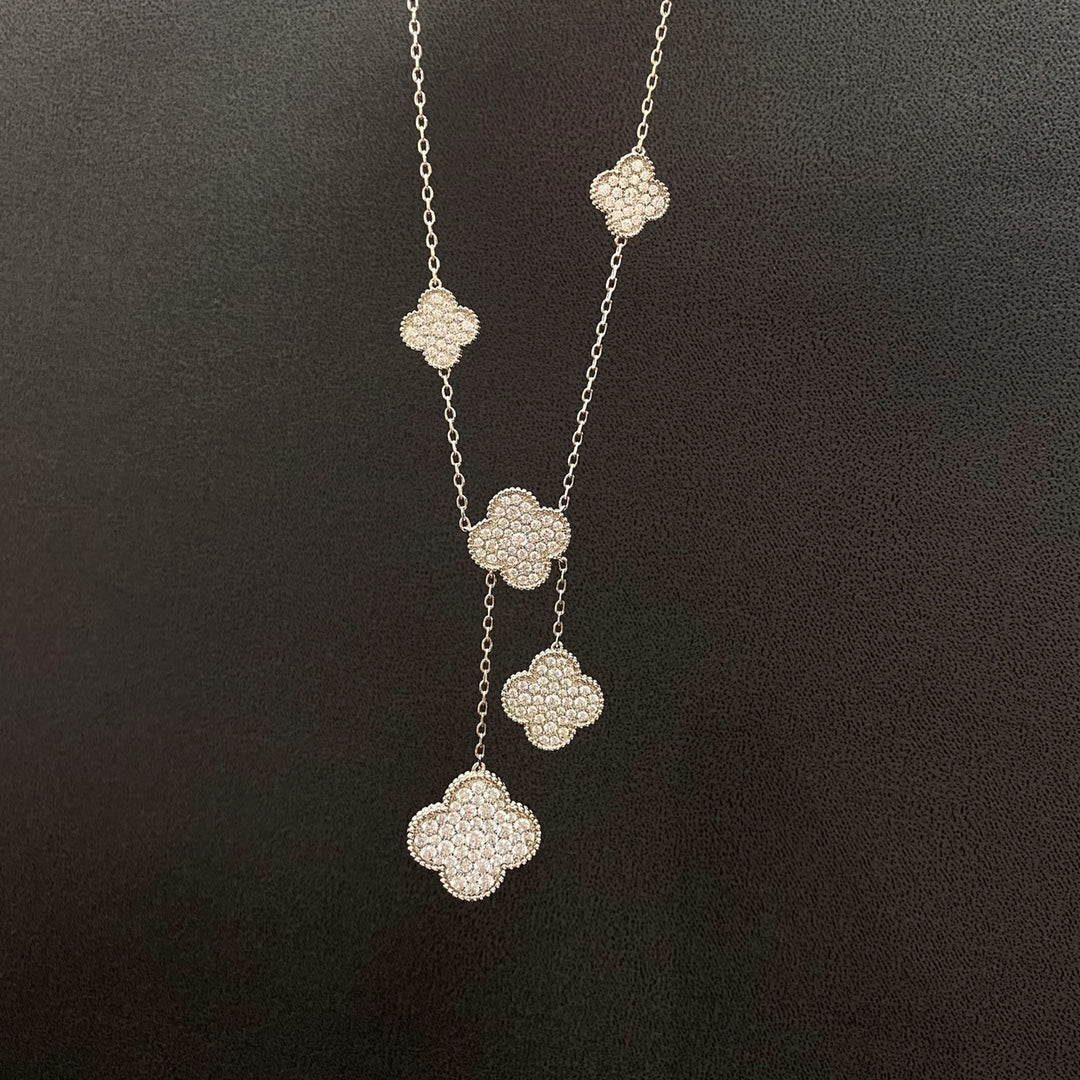 [Love More]CLOVER 5 MOTIFS SILVER DIAMONDS NECKLACE