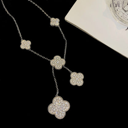 [Love More]CLOVER 5 MOTIFS SILVER DIAMONDS NECKLACE