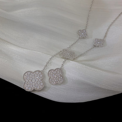 [Love More]CLOVER 5 MOTIFS SILVER DIAMONDS NECKLACE