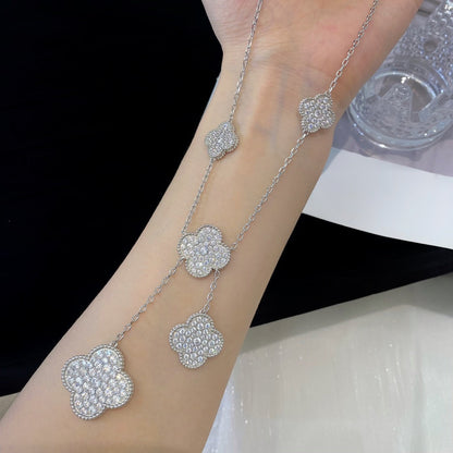 [Love More]CLOVER 5 MOTIFS SILVER DIAMONDS NECKLACE