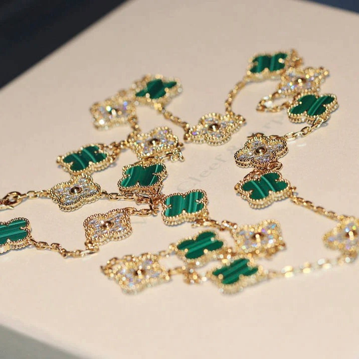 [Love More]CLOVER 20 MOTIFS MALACHITE DIAMOND NECKLACE