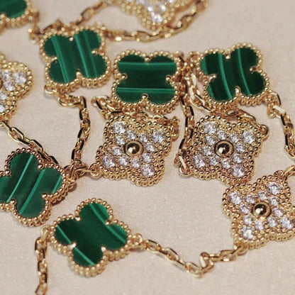 [Love More]CLOVER 20 MOTIFS MALACHITE DIAMOND NECKLACE