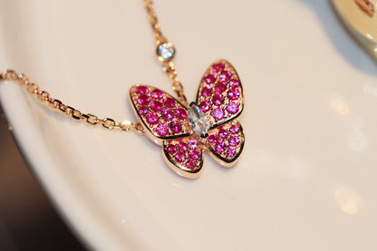 [Love More]BUTTERFLY RED DIAMOND ROSE GOLD NECKLACE