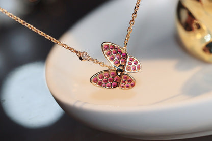 [Love More]BUTTERFLY RED DIAMOND ROSE GOLD NECKLACE