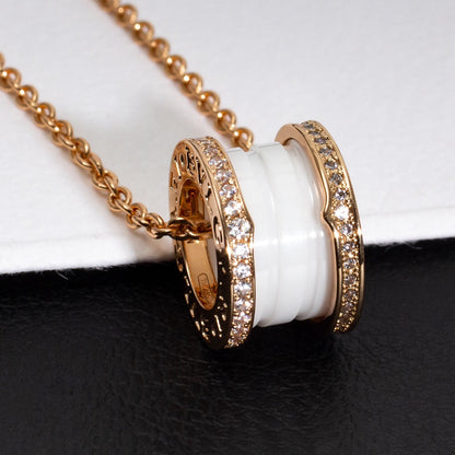 [Love More]ZERO 1 WHITE CERAMIC PINK GOLD DIAMOND NECKLACE